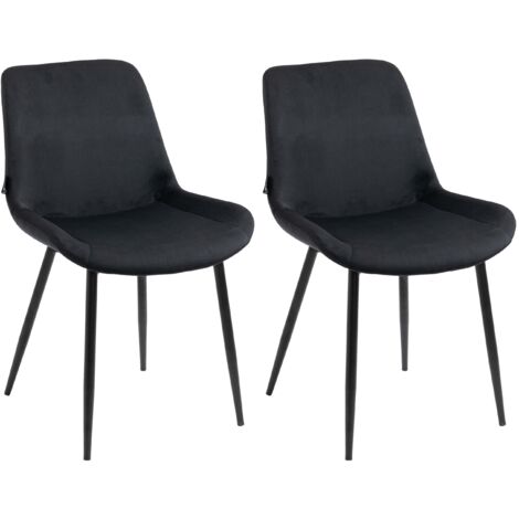 Juego de 2 sillas de comedor de diseño moderno con asiento de terciopelo negro y patas de metal negro 100001635 (1/5)