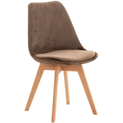 Silla de comedor x1 diseño escandinavo en terciopelo marrón y patas de madera clara 100002286 (1/5)