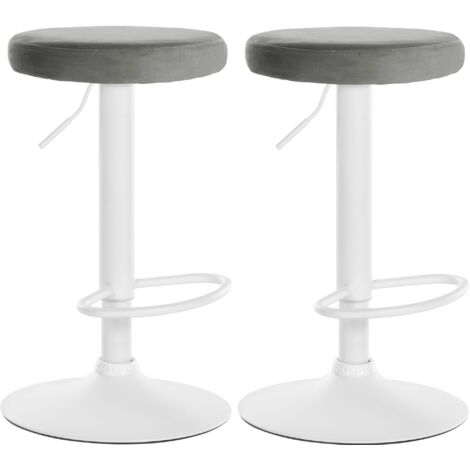 Juego de 2 taburetes de bar con asiento de tela de terciopelo gris y estructura de metal blanco TDB10700 (1/4)