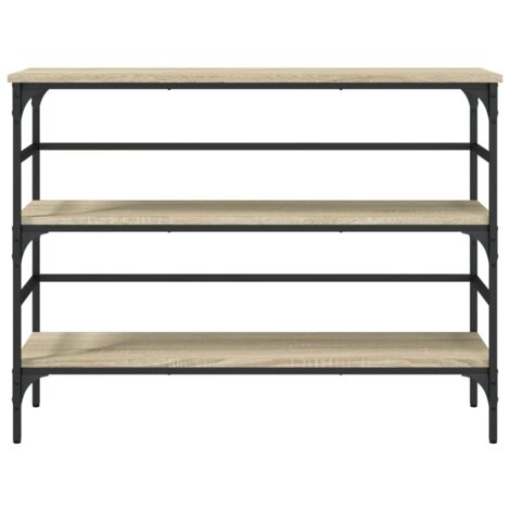 IDIMEX Mesa Auxiliar Debora, Práctica Mesa De Salón En Forma De C, Bonita Mesa De Centro Rectangular Con Aspecto De Hormigón, Elegante Mesa De Sofá Con Estructura De Metal En Color Negro