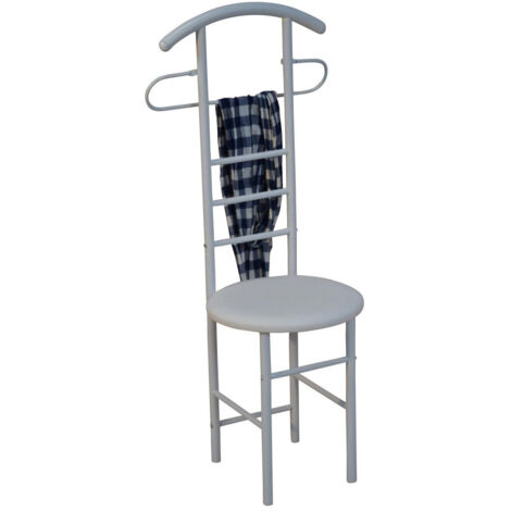 Silla de dormitorio / galán de noche en acero y MDF blanco MED05098