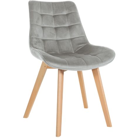 Silla de comedor x1 diseño escandinavo pespuntes cuadrados en terciopelo gris patas de madera clara 100002188 (1/5)
