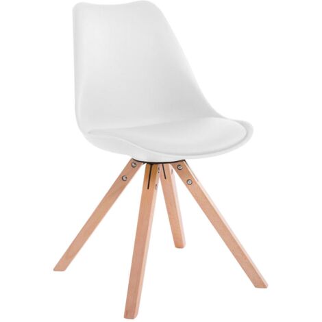 Silla de comedor de diseño escandinavo en PVC blanco y patas de madera clara forma cuadrada 100003427 (1/5)