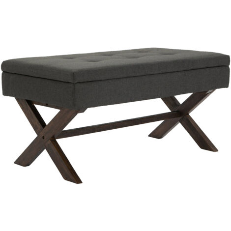 Banco de cabecera de 98 cm con espacio de almacenamiento en tela gris oscuro con botones decorativos, pies oscuros 100003655