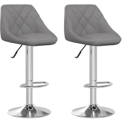Juego de 2 taburetes de bar con costuras altas en forma de diamante en PVC gris y acero DEC029736 (1/5)