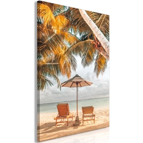 Cuadro decorativo en lienzo con impresión premium de 1 parte sobre marco de madera, diseño de paraguas de palmera 60x90 cm 110018315 (1/3)