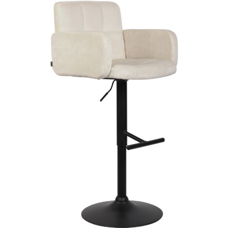 Taburete de bar giratorio en terciopelo crema y metal negro con reposapiés, reposabrazos y respaldo TDB10652 (1/4)