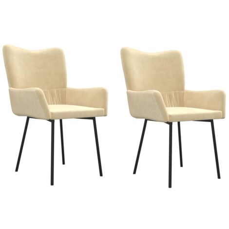 Juego de 2 sillas de comedor con reposabrazos en tela terciopelo color crema, patas de metal DEC025508 (1/5)