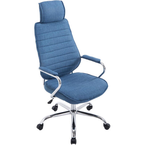 Sillón de oficina regulable en altura giratorio mecanismo basculante tela azul y metal cromado 100002624 (1/5)
