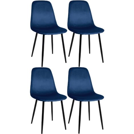 Juego de 4 sillas de comedor de diseño moderno en tela de terciopelo azul con patas de metal negro 100001825 (1/5)