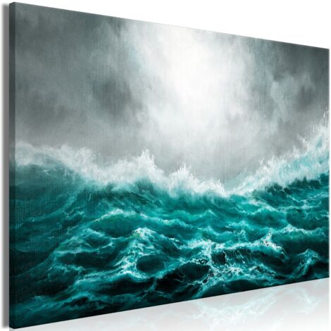 Cuadro decorativo en lienzo con impresión premium de 1 parte sobre marco de madera Patrón de océano rugoso 30x20 cm 110018313