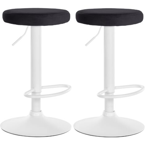Juego de 2 taburetes de bar con asiento de tela de terciopelo negro y estructura de metal blanco TDB10703 (1/4)