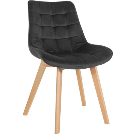 Silla de comedor x1 diseño escandinavo costura cuadrada en terciopelo negro patas de madera clara 100002190 (1/5)
