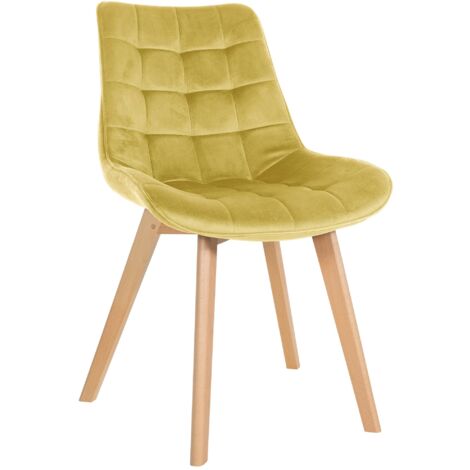 Silla de comedor x1 diseño escandinavo costura cuadrada en terciopelo amarillo patas de madera clara 100002187 (1/5)