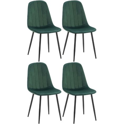 Conjunto de 4 sillas de comedor con costura decorativa vertical en tela verde y patas de metal negro 100001753 (1/5)