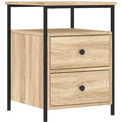 Mesita de noche con dos cajones y balda 44 x 45 x 60 cm madera contrachapada color roble y hierro DEC033879 (1/5)