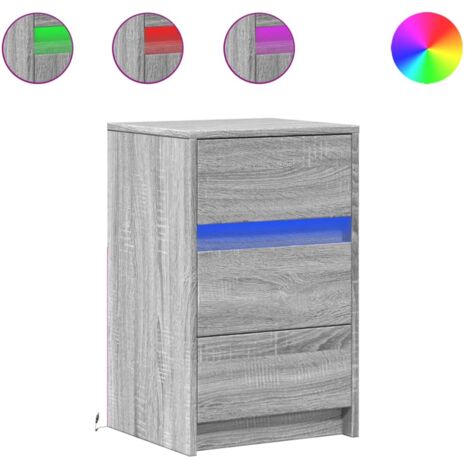 Mesita de noche con luces LED y cajones 38 x 34 x 61 cm madera de ingeniería gris DEC032807 (1/5)