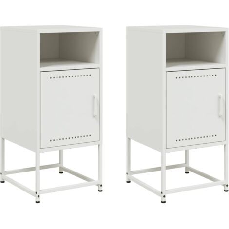 Juego de 2 mesitas de noche con compartimento con puerta 36 x 39 x 78 cm acero blanco DEC034876 (1/5)