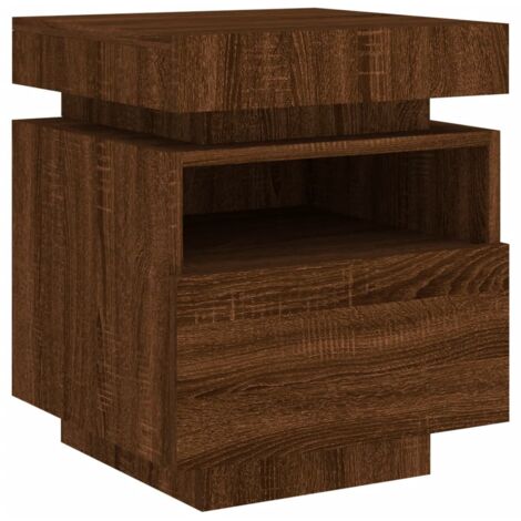 Mesita de noche con cajón y luces LED RGB 40 x 39 x 48,5 cm madera de ingeniería marrón DEC032771 (1/5)