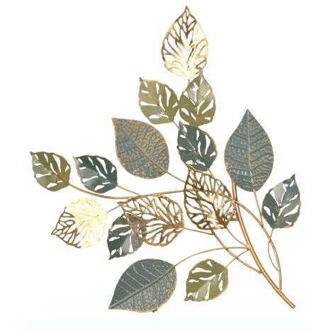 Decoración de pared de metal con diseño de rama en verde/dorado/gris – 58 cm DEC050002 (1/3)