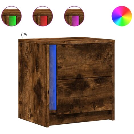 Mesita de noche con cajón y luz LED 43 x 34 x 45 cm madera de ingeniería marrón DEC032792 (1/5)