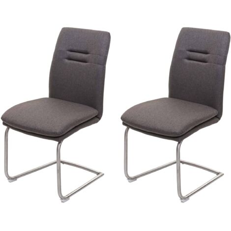 Juego de 2 sillas de comedor de cocina en tela gris-marrón y acero inoxidable con costuras decorativas 040000240 (1/5)
