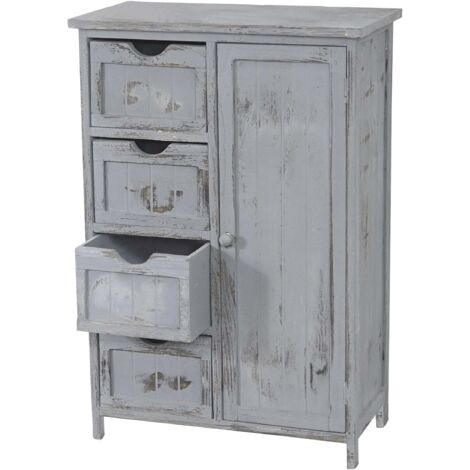Cómoda de estilo vintage, mueble auxiliar con cajones, 82x55x30cm, en madera de paulownia gris 040002491
