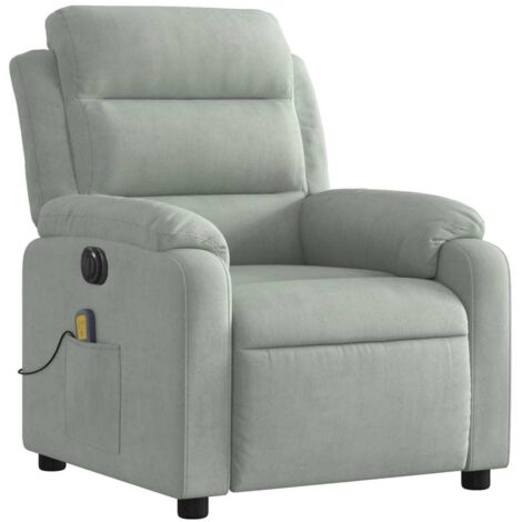 Sillón reclinable para TV con función de elevación eléctrica, muy cómodo, 6 puntos de masaje en terciopelo gris DEC028298 (1/5)
