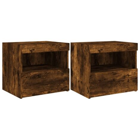 Juego de 2 mesitas de noche con luces LED cajón y compartimento abierto 50 x 40 x 45 cm madera de ingeniería marrón DEC035935 (1/5)