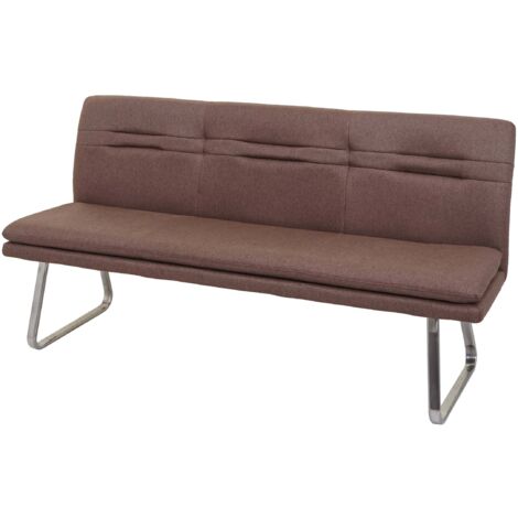 Banco de comedor tapizado con respaldo en tela marrón y acero inoxidable cepillado largo 180 cm 040005852 (1/5)