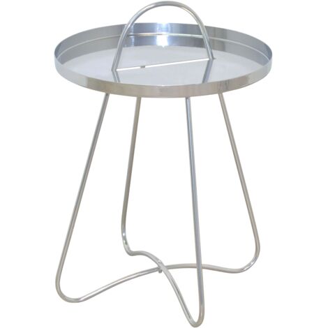 Mesa auxiliar de diseño en metal plateado con tapa redonda y tirador – Ø40 cm DEC050097 (1/2)