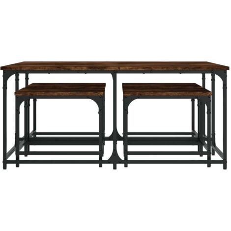 Juego de 3 mesas auxiliares nido de estilo industrial en madera de ...