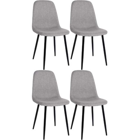 Conjunto de 4 sillas de comedor de diseño sencillo con patas de metal negro y asiento de tela gris claro 100001839 (1/5)