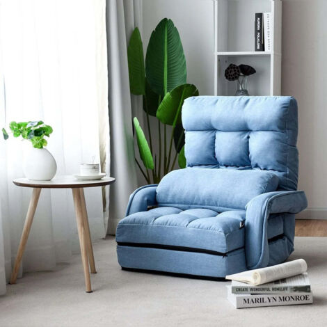 Sillón convertible de 1 plaza en tela con cojín de 5 posiciones, azul 200000627