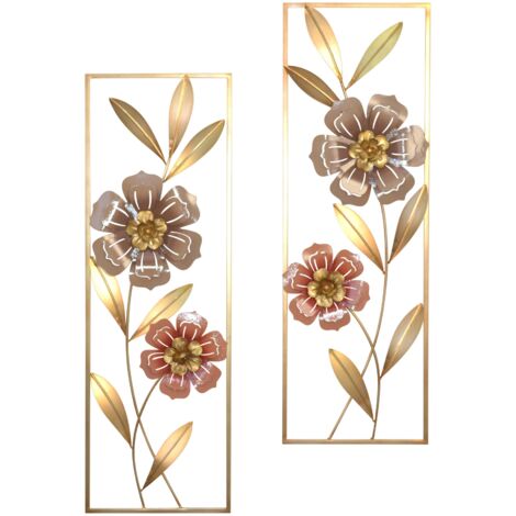 Decoración de pared floral de 2 piezas - Metal marrón y dorado rojo 90 cm DEC050030 (1/4)