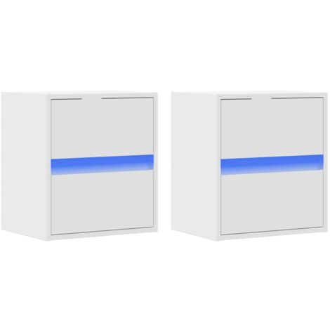 Juego de 2 mesitas de noche de pared con luces LED y cajones en madera de ingeniería blanca DEC036126 (1/5)