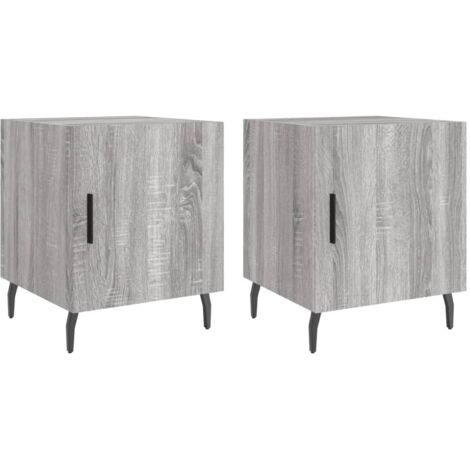 Juego de 2 mesitas de noche con compartimento y puerta 40 x 40 x 50 cm madera de ingeniería gris y hierro DEC035721 (1/5)