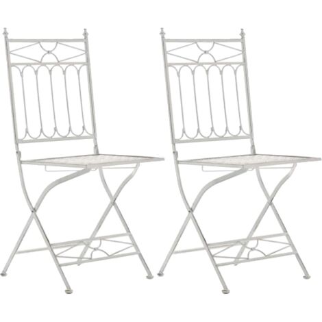 Conjunto de 2 sillas de jardín plegables para terraza o balcón diseño rústico hierro forjado blanco envejecido 100003126