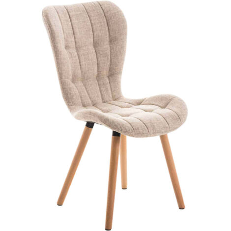 Silla de comedor x1 respaldo alto costuras decorativas asiento de tela crema 100007265 (1/5)