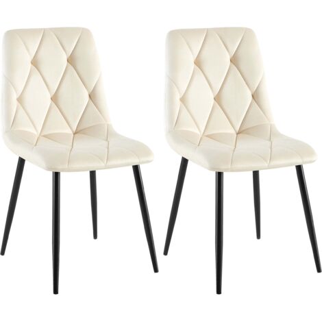 Juego de 2 sillas de comedor de diseño moderno con costuras de rombos terciopelo crema y estructura de metal negro 100007313 (1/5)