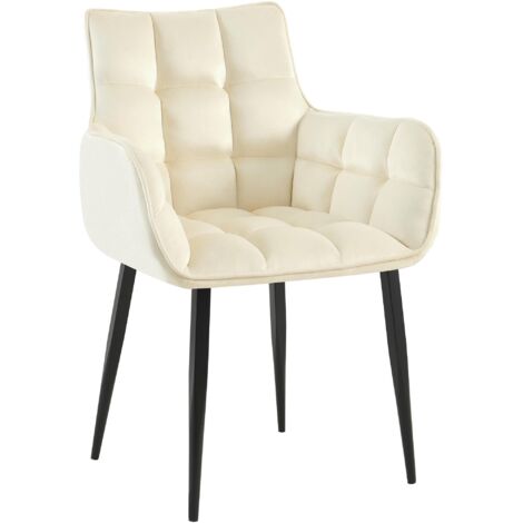 Silla de diseño tapizada en terciopelo crema diseño envolvente patas de metal negro 100007487 (1/4)