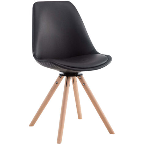 Silla de comedor giratoria x1 estilo nórdico asiento de PVC negro patas de madera clara 100008617 (1/3)