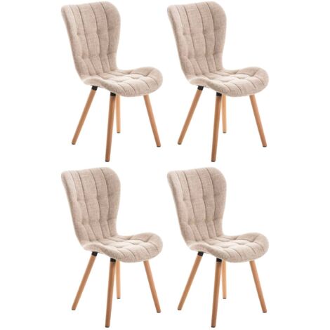 Juego de 4 sillas de comedor con respaldo alto costuras decorativas y asientos de tela color crema 100007663 (1/5)