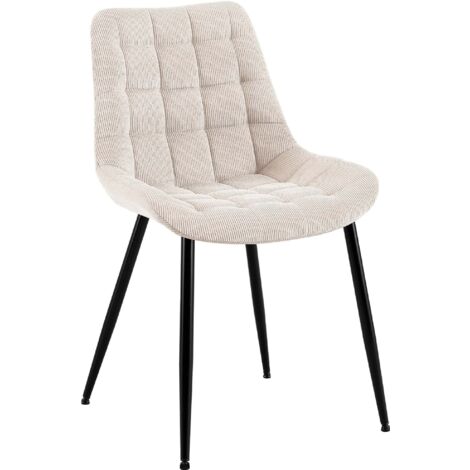 Silla de comedor x1 tapizada con costuras decorativas en pana crema patas de metal negro 100008260 (1/5)