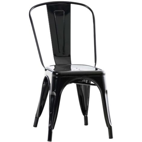 Silla de acero negro con respaldo redondeado estable y apilable – estilo industrial metal negro 100008255 (1/5)