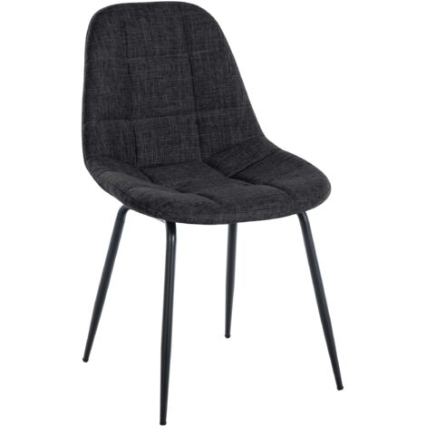 Silla de comedor x1 con costura decorativa en tela negra y patas de metal 100007418 (1/5)