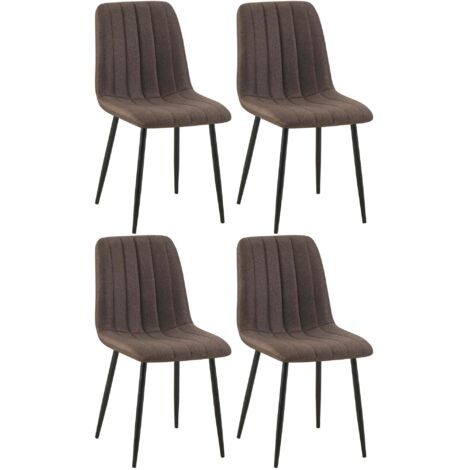Sillas de comedor x4 con costuras decorativas verticales asiento de tela marrón patas de metal negro 100007500 (1/5)