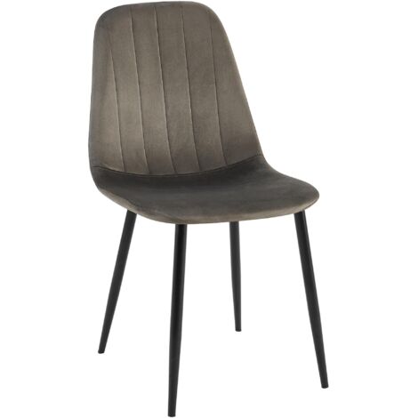 Silla de comedor x1 diseño moderno costuras verticales terciopelo antracita y patas de metal negro 100007548 (1/5)