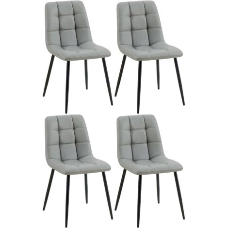 Juego de 4 sillas de comedor con costuras cuadradas asientos de PVC gris patas de metal negro 100007656 (1/5)