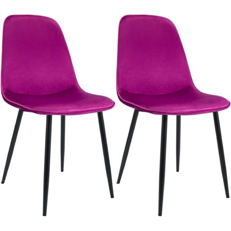 Conjunto de 2 sillas de comedor elegantes y minimalistas en terciopelo morado con estructura de metal negro 100007544 (1/5)
